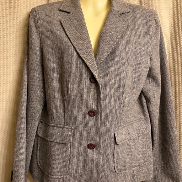 Share Eddie Bauer Wool Tweed Brown Blazer Jacket Women's 12 - Picture 3 of 11